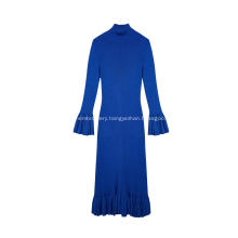 Women's Knitted Ribbed Stretchable Bell Sleeve Long Dress